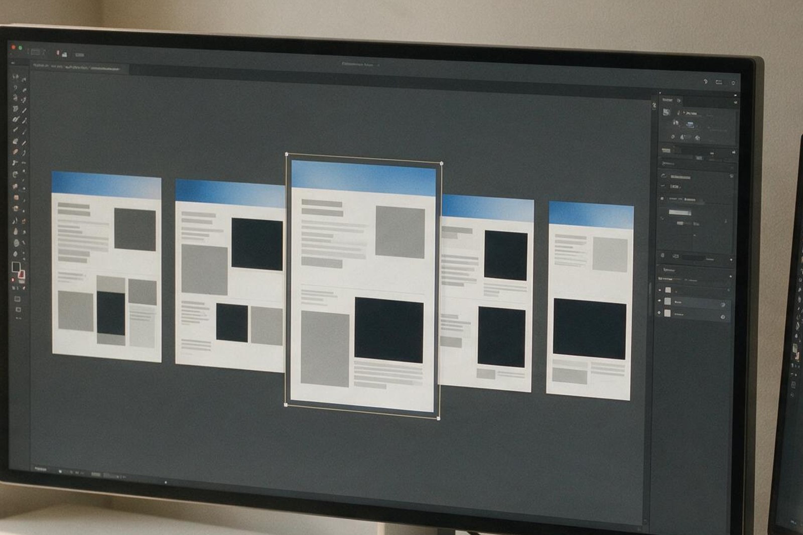 Layout-Varianten nebeneinander auf dem Monitor, eine davon ausgewählt