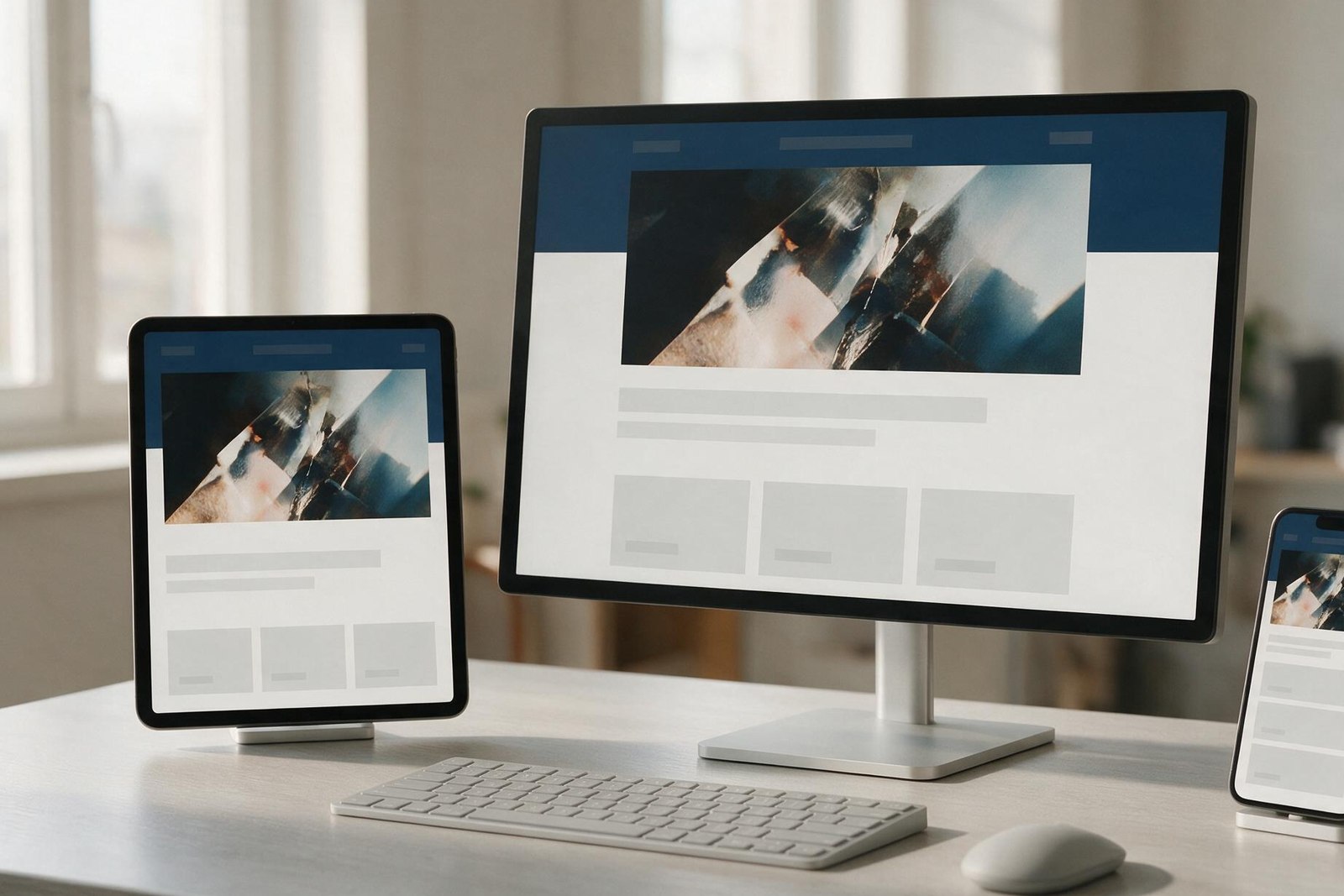 Dieselbe Website auf mehreren Geräten nebeneinander