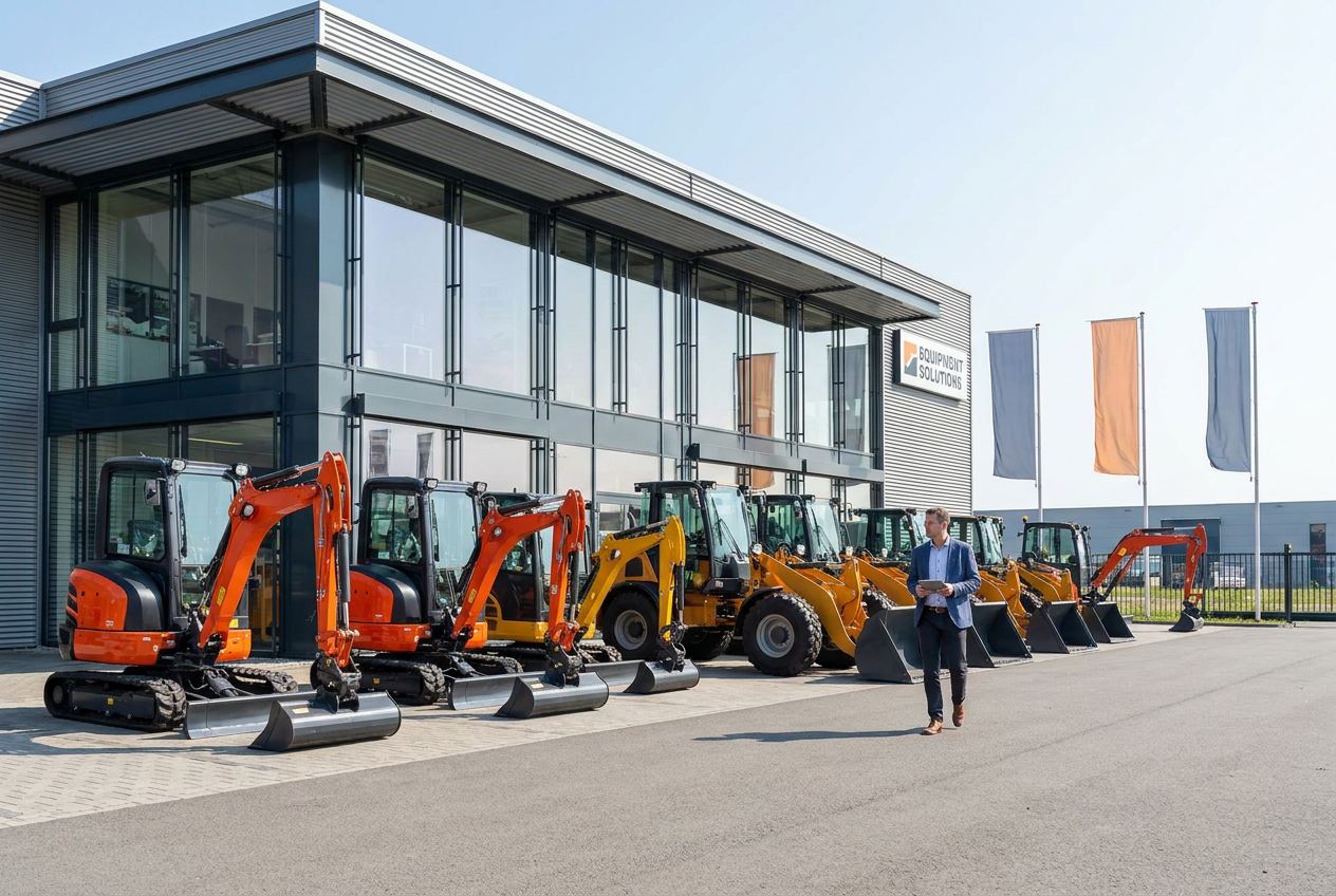 Baumaschinen-Händlerhof mit neuen Kompaktbaggern