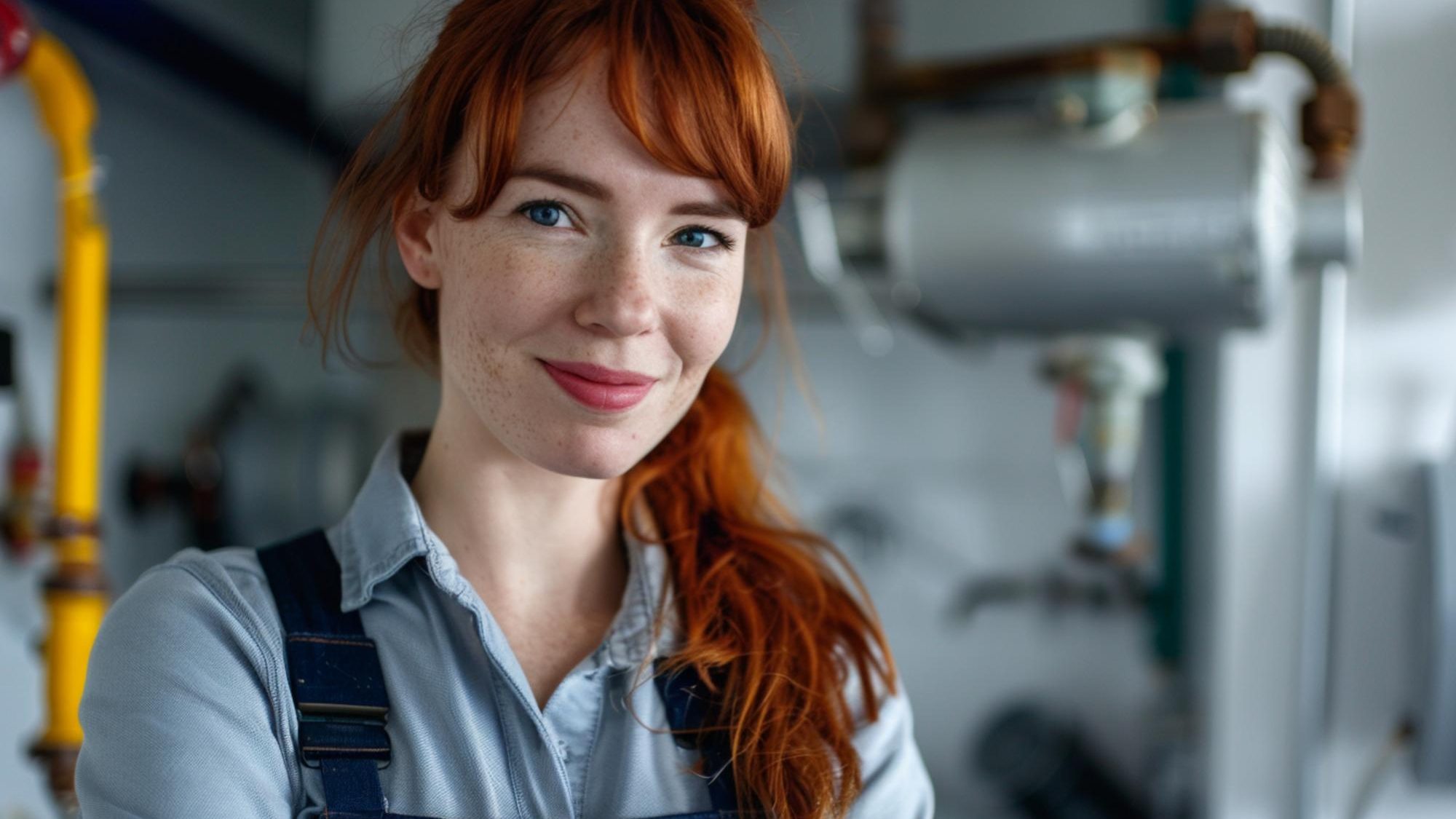 Technikerin vor einer Anlage im Technikraum