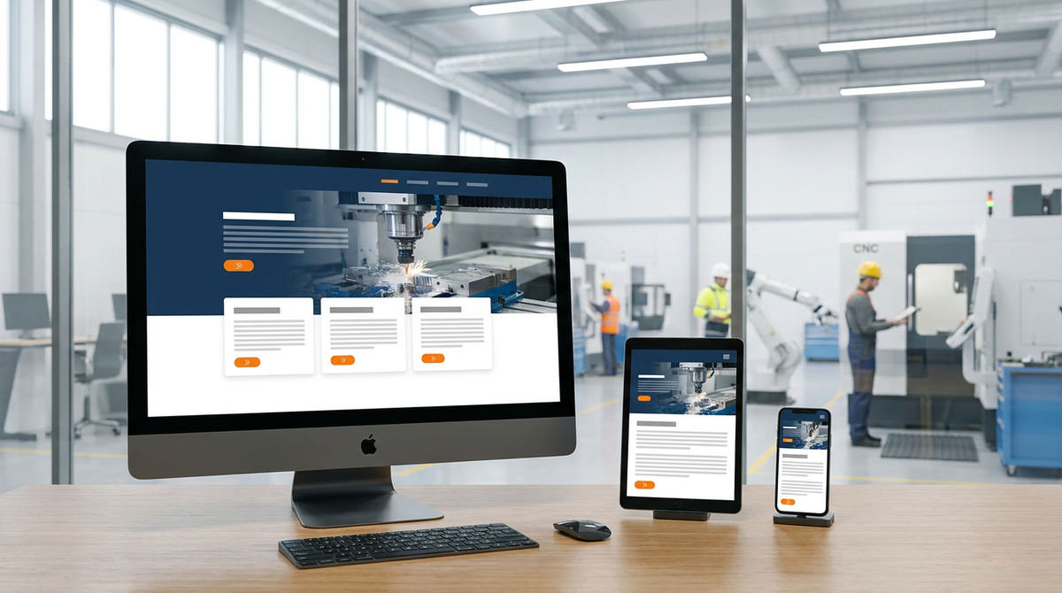 Industrie-Website auf Monitor, Tablet und Smartphone