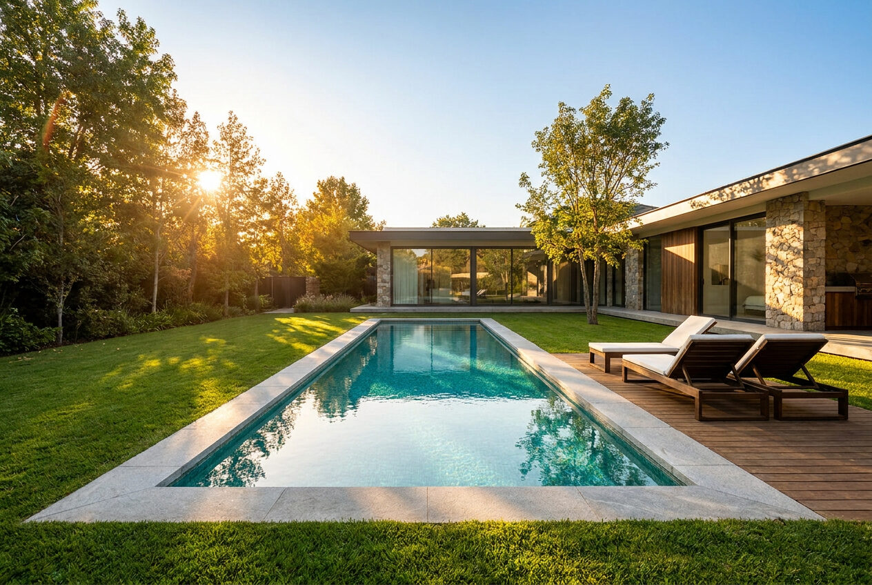 Garten mit modernem Pool — gerendert durch Vision-AI